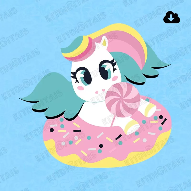 Unicórnio Kawaii Donuts Png