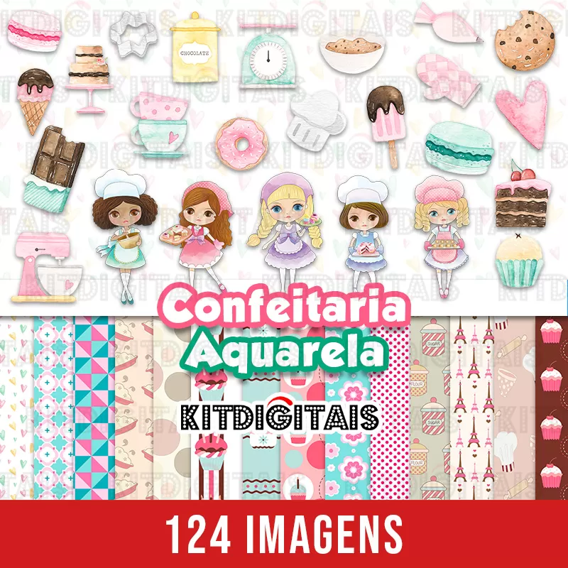 kit Digital Confeitaria Aquarela