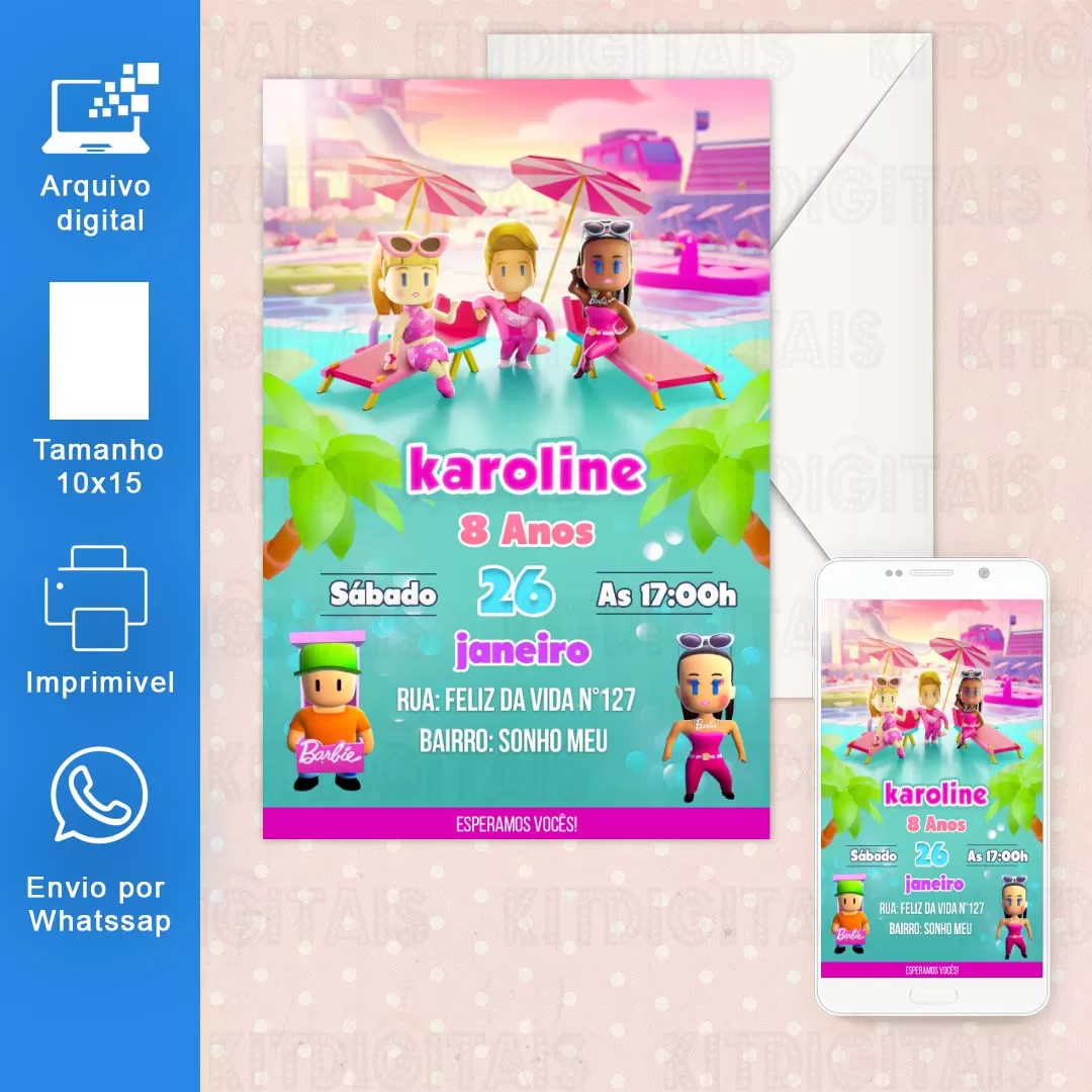 Barbie Stumble Guys Convite Virtual