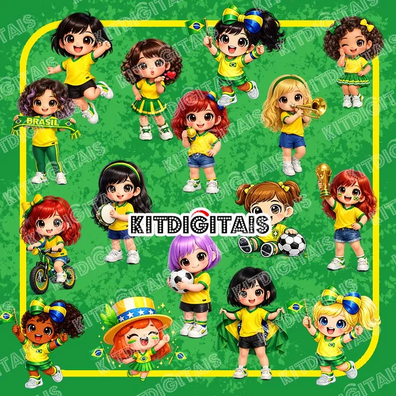 Meninas Cute PNG Copa do Mundo para Personalizados - Kit Digital kitdigitais